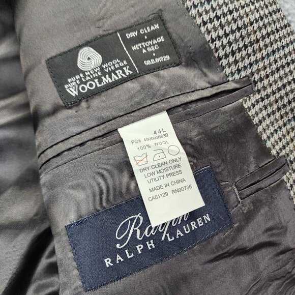 Ralph Lauren Blazer Mens 44L Wool Houndstooth 2 Button Sports Coat Jacket - Picture 13 of 16